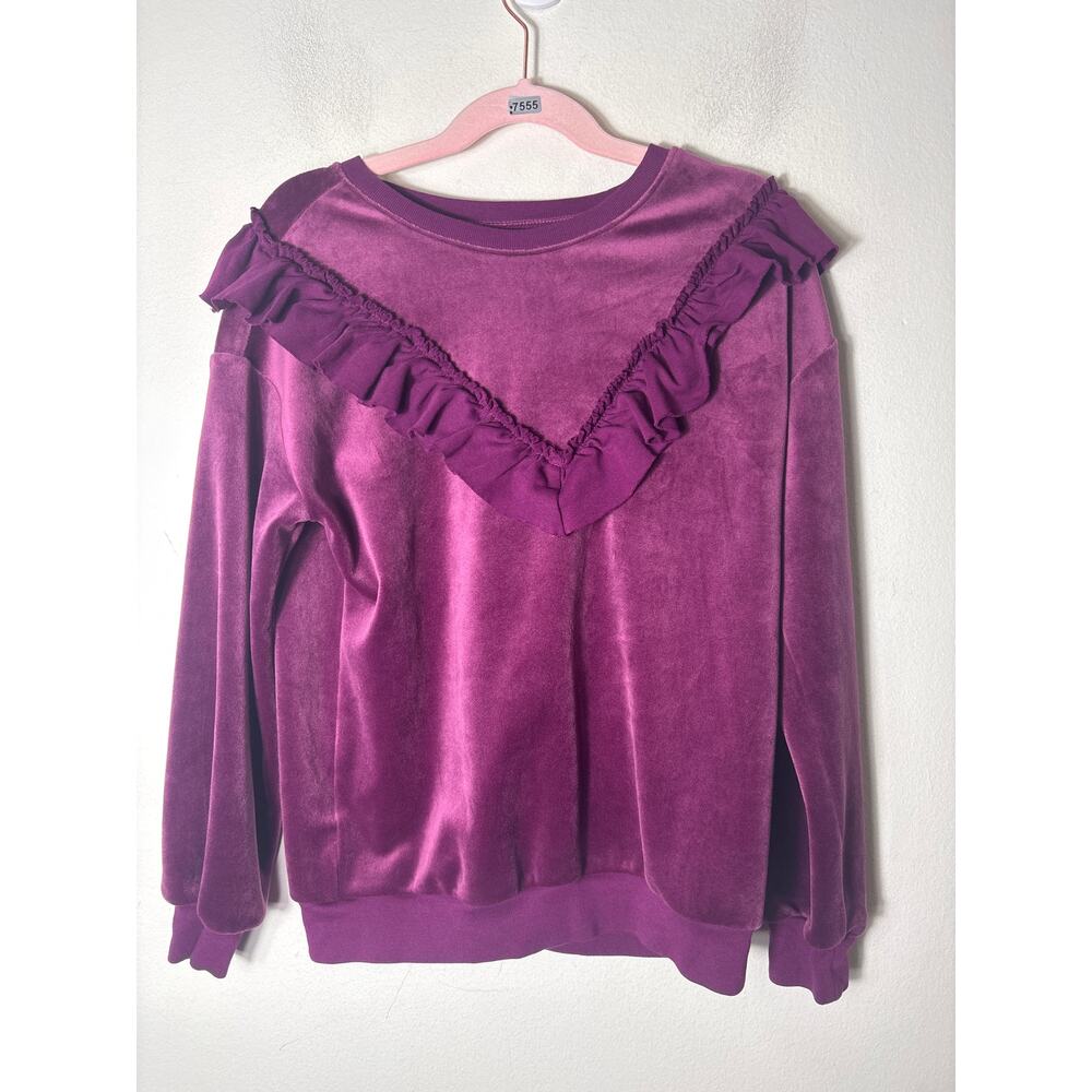 Tea Eggplant Purple Long Sleeve Ruffle Shirt Sz 7